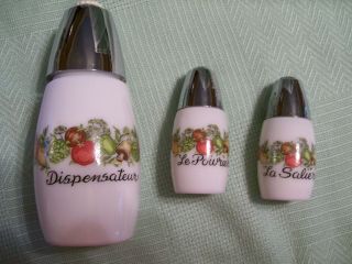 Vintage " Gemco " Spice Of Life Salt And Pepper Shakers With Matching Sugar Disp