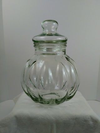 Vintage Glass Apothecary Canister With Lid Huge Sized Pumpkin Shaped 13 