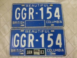 Vintage Bc British Columbia License Plate Matching Pair Ggr 154 1983