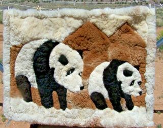 Vintage Alpaca Patched Fur Panda Wall Hanging Or Rug 52 X40 "