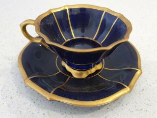 Vintage Lindner Kueps Bavaria Echt Cobalt Gold Demitasse Floral Cup & Saucer 157