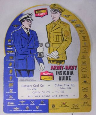 Vintage 1942 Wwii Army - Navy Insignia Guide Die - Cut Mechanical Danvers Coal Co