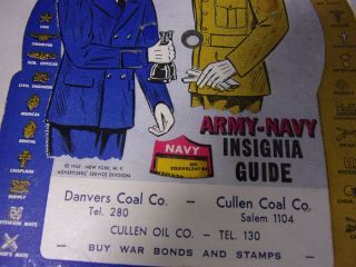 Vintage 1942 WWII Army - Navy Insignia Guide Die - Cut Mechanical Danvers Coal Co 2