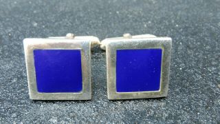 Vintage Solid Silver Sterling 925 Blue Enamel Pair Cufflinks 14.  2g