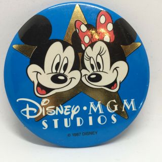 Vintage 1987 Disney Mgm Studios Mickey And Minnie Pinback Button Pin 3 Inches