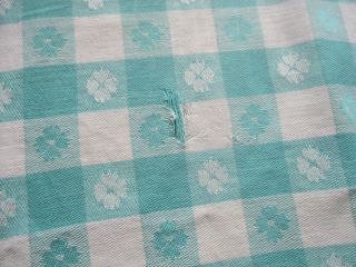 Vtg.  Cotton Table Cloth Country Style 52 " X 68 " Green/white Floral & Checks