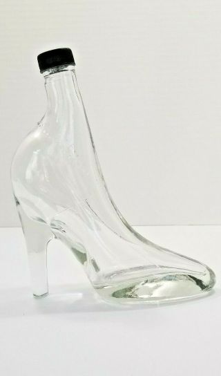Vintage Glass Stiletto High Heel Boutique Shoe Bottle Clear Blown Decanter