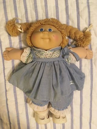 Vintage 1985 Cabbage Patch Kids Doll Blond Hair Blue Eyes Outfit & Diaper