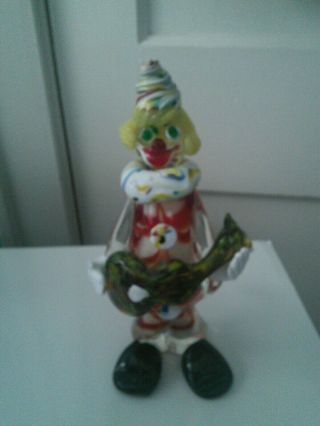 Murano Glass Clown Playing Guitar Figurine Vintage One Of A Kind