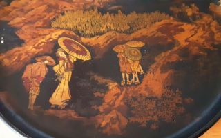 Vintage Japanese Hand Painted Paper Mache Serving Tray Platters 3