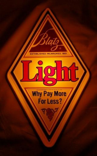 Vintage Blatz Light Beer Lighted Sign - Heileman Brewing Company - La Crosse Wis