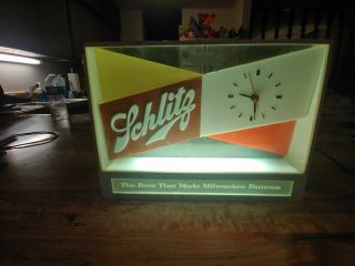 Vtg.  1955 Jos Schlitz Brewing Co.  Schlitz Light Bar Sign Clock Cash Register