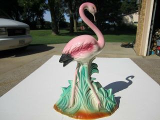 Vtg 10 " High Pink Flamingo Bird Ceramic Planter