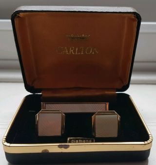 Vintage Rare Boxed Carlton Diamond Cut Cufflinks And Tie Pin Clip Delivery