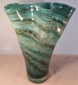 Vintage Blue Murano Glass Large Handkerchief Vase