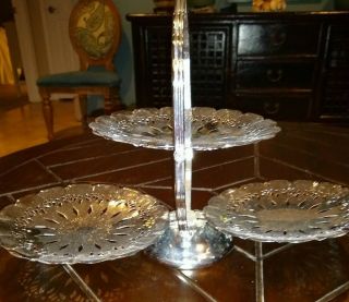 Vintage Serving Dish Silverplate 3 Tier Folding For Candy/nuts/ Bon Bons