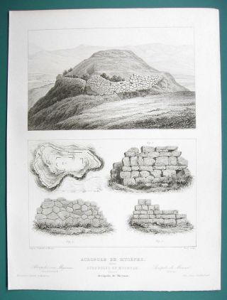 Architecture Print 1850 - Greece Ancient Acropolis At Mycenae