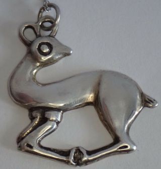 Vintage Mid Century Modernist Signed Sterling Silver Deer Pendant Necklace