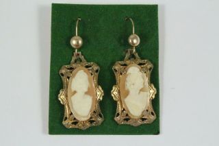 Vintage Art Nouveau Carved Cameo Gold Filled Earrings
