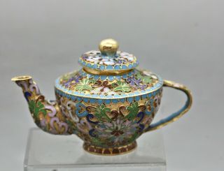 Vintage Chinese Peking Cloisonne Brass Enamel Decorative Teapot