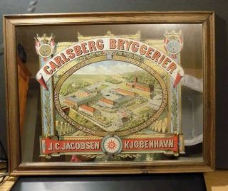 Vintage Carlsberg Bryggerier Beer Mirror Bar Sign Porter Pale Ale Copenhagen