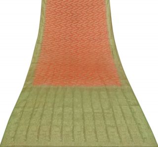Vintage Saree Pure Silk Woven Antique Orange Fabric Craft Indian Sari 5yd.