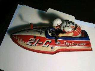 Vintage Yonezawa Japan Tin Litho Shooting Star Boat Racer Wind Up Friction
