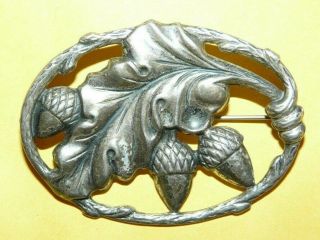 Vintage Antique Art Nouveau Sterling Silver Ornate " Acorns & Leaves " Pin Brooch