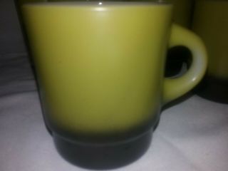 Vintage FireKing Milk Glass Green Black Stackable Coffee 6 Mug Set,  Creamer USA 4