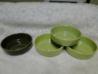 4 Vtg Soup Bowls 1 3/4 " H X 5 1/2 Dia.  Bauer Brusche 3 Lime,  1 Dk.  Avocado Green
