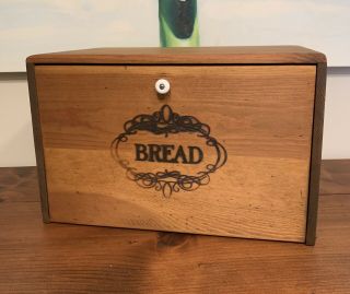 Vintage Farmhouse Rustic Wooden Bread Box With Drop Front Door Porcelain Knob
