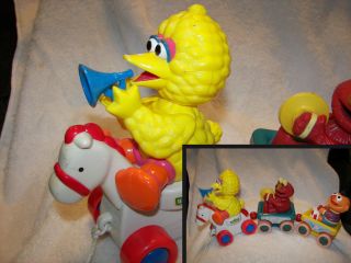 Sesame Street Elmo Ernie Big Bird Train Pull Toy Tyco Vintage 16 "