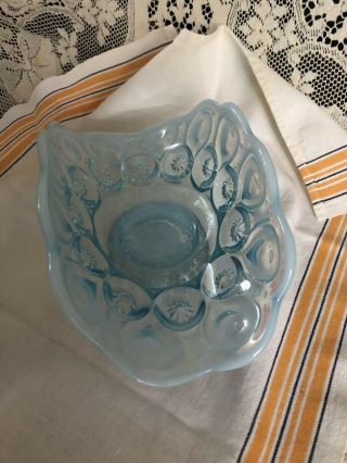 Vintage L E Smith Opalescent Blue Moon & Stars Rolled Edge Dish