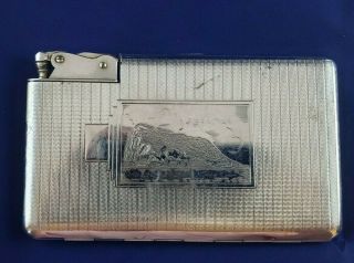 Vintage Gibraltar Cigarette Case W Built In Lighter Combo Falcon Made In England