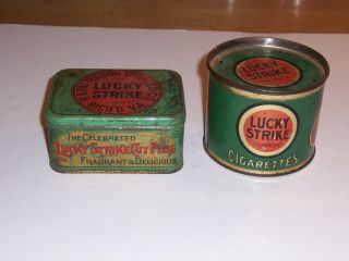 (2) Vintage Lucky Strike Cigarette And Cut Plug Tobacco Tins/cans