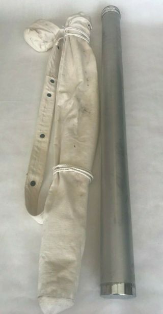 Vintage 35 Inch Aluminum Fishing Fly Rod Tube Carry Case With Canvas Bag