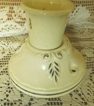 Vintage Art Deco Porcelain Ceiling Light Fixture Silver Trim & Pull Chain Hole