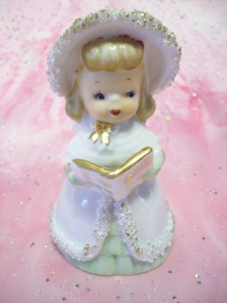 Vintage Lefton Christmas White Angel Girl Holds Hymn Book Bell Figure