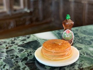 Artisan Vintage Miniature Dollhouse Syrup Pancakes Butter Porcelain Plate Food