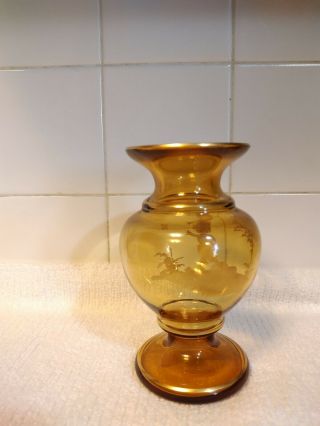 Vintage Fenton Amber Mary Gregory Hand Painted Vase Girl Chasing Butterfly 3