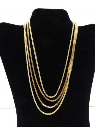 Vintage Monet Necklace Gold Tone Multi Strand Chain Signed 17.  5 "