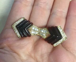 Authentic Vintage Christian Dior Signed Designer Brooch Stamped Crystal Bow Pin