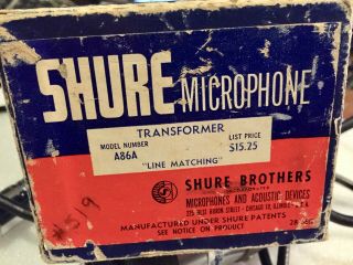 Shure A86a Microphone Coupling Transformer - Vintage 1960 