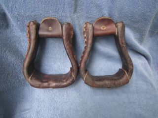 Vintage Brown Leather Covered Saddle Stirrups