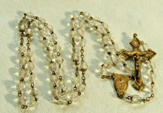 Vintage Rosary Faceted Crystal Beads Gold Tone Metal 18 ¼”