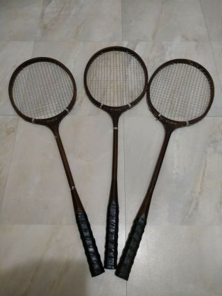 Vintage Atlantic Wooden Badminton Rackets (set Of 3)