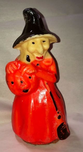 Vintage Gurley Candle Witch With A Jack - O - Lantern Halloween 8” Tall Unburned