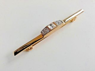 Vintage Gold Tone Tie Pin With Imitation Baguette Diamond Centre 4 Groom J046
