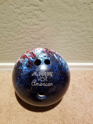 Vintage Amf Voit American 13.  5 Lb.  Red,  White,  & Blue Bowling Ball