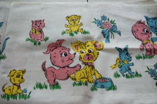 Vintage Nursery Fabric Baby Animals Puppy Bunny Kitten Vibrant Colors 3yds